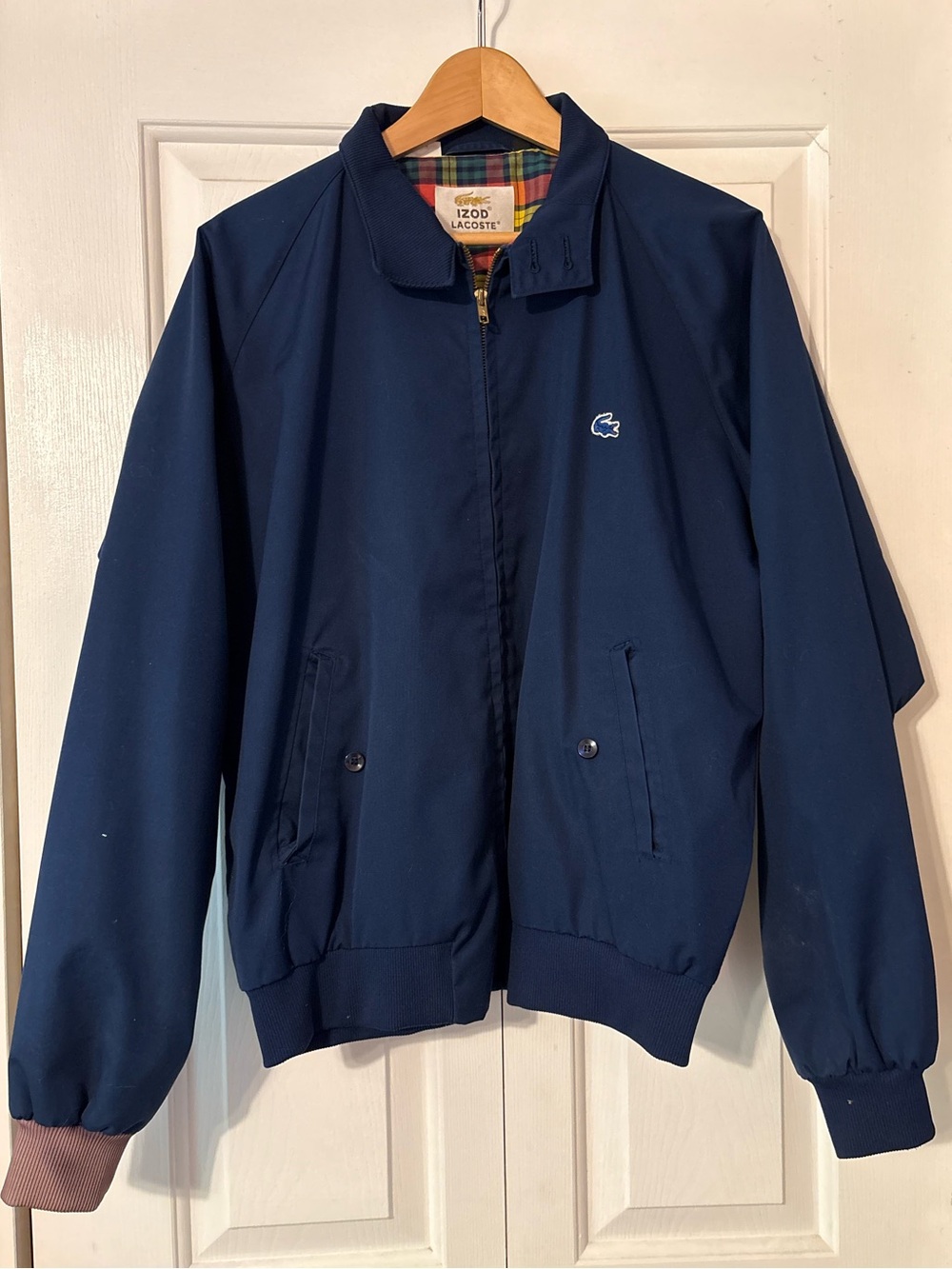 Vintage Izod Lacoste Navy Harrington Jacket with Croc Logo - Large